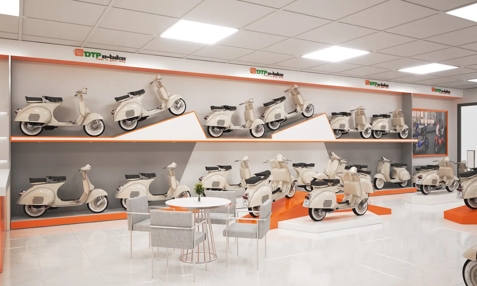 3D design visualisation: Display shelving and consultation area.