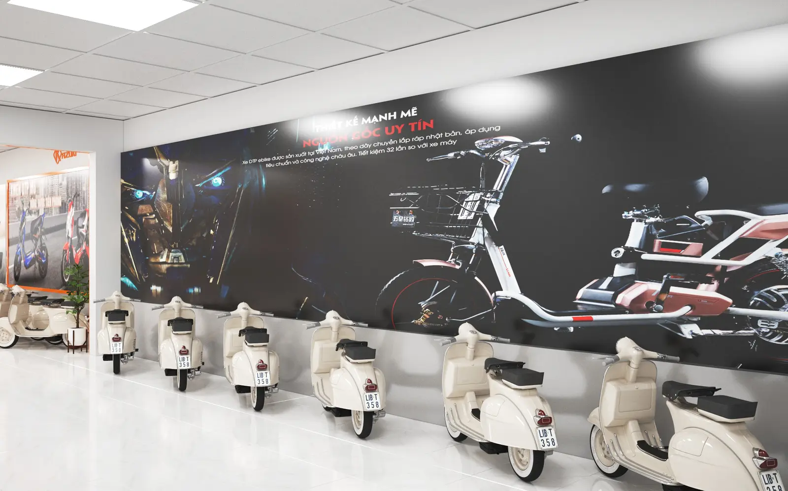 3D design visualisation: Showroom product communication wall.